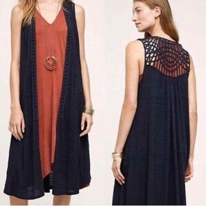 Anthropologie Navy Blue Bohemian Duster with Crochet Back